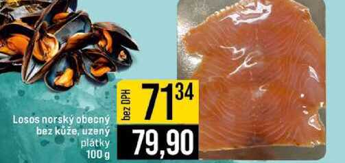 Losos norský obecný bez kůže, uzený plátky 100 g 