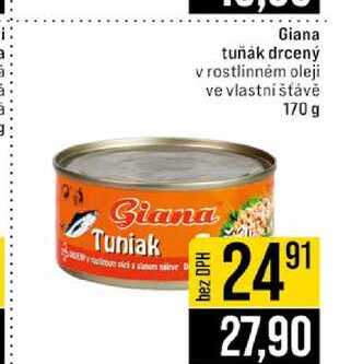 Gianal tuňák drcený v rostlinném oleji ve vlastní šťávě 170 g 