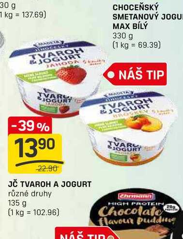 JČ TVAROH A JOGURT různé druhy 135 g