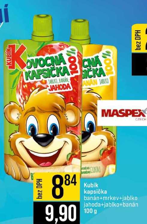 Kubík kapsička banán+mrkev+jablko jahoda+jablko+banán 100 g 
