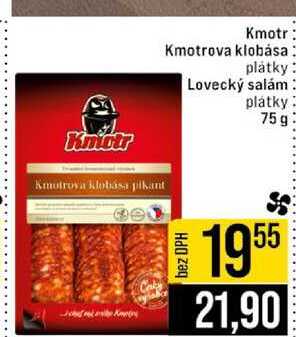Kmotr Kmotrova klobása plátky Lovecký salám platky 75g 