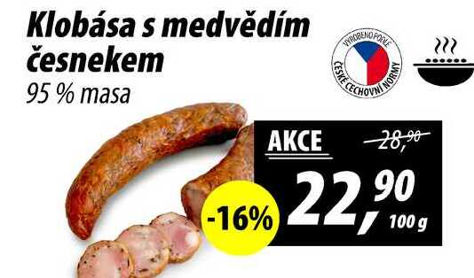 Klobása s medvědím česnekem 95% masa, 100 g