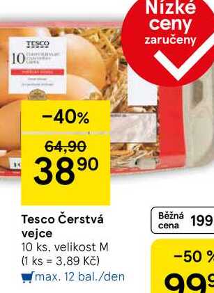 Tesco Čerstvá vejce, 10 ks, velikost M 