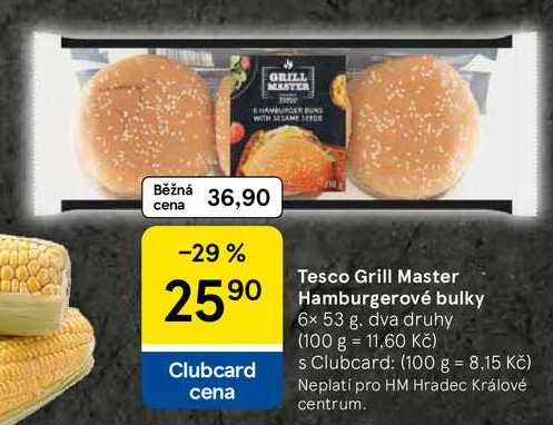 Tesco Grill Master Hamburgerové bulky, 6× 53 g