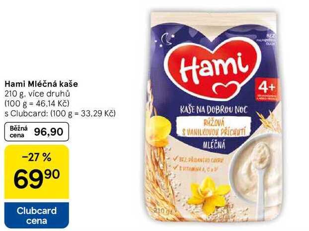 Hami Mléčná kaše, 210 g, více druhů