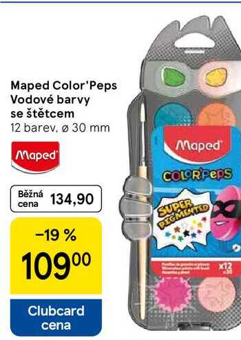 Maped Color'Peps Vodové barvy se štětcem, 12 barev. Ø 30 mm 