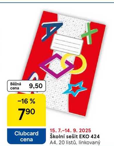 Školní sešit EKO 424, A4, 20 listů, linkovaný 