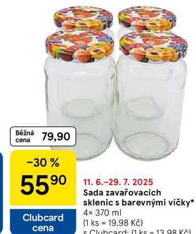 Sada zavařovacích sklenic s barevnými víčky, 4× 370 ml  