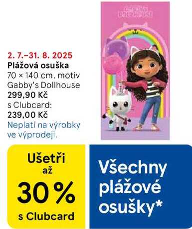 Plážová osuška, 70 x 140 cm, motiv Gabby's Dollhouse  