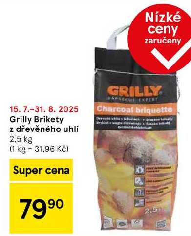 Grilly Brikety z dřevěného uhlí, 2.5 kg 