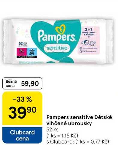 Pampers sensitive Dětské vlhčené ubrousky, 52 ks 