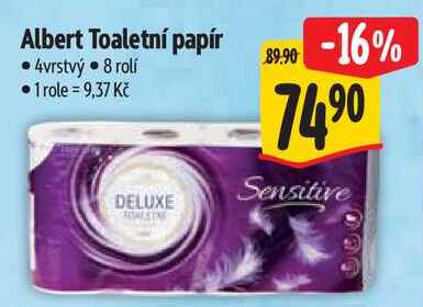 Albert Toaletní papír 4vrstvý, 8 rolí