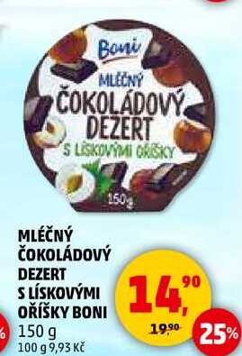 MLÉČNÝ ČOKOLÁDOVÝ DEZERT S LÍSKOVÝMI OŘÍŠKY BONI, 150 g  