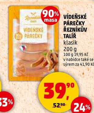 VÍDEŇSKÉ PÁREČKY ŘEZNÍKŮV TALÍŘ klasik, 200 g 