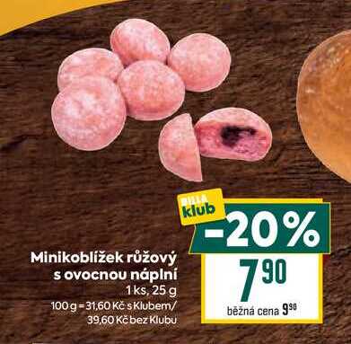 Minikoblížek růžový s ovocnou náplní 1 ks, 25 g 