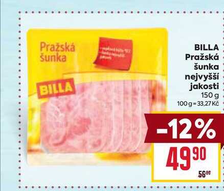 BILLA Pražská šunka nejvyšší jakosti 150 g 