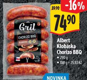 Albert Klobáska Chorizo BBQ, 290 g