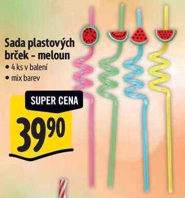 Sada plastových brček - meloun, 4 ks 