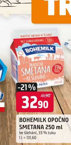 BOHEMILK OPOČNO SMETANA 250 ml ke šlehání, 33% tuku 