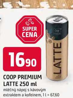 COOP PREMIUM LATTE 250 ml mléčný nápoj s kávovým LATTE extraktem a kofeinem