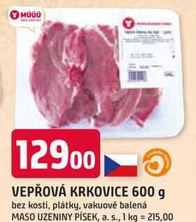 VEPŘOVÁ KRKOVICE 600 g bez kosti, plátky, vakuově balená 