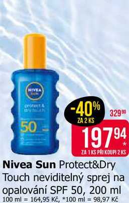Nivea Sun Protect&Dry Touch neviditelný sprej na opalování SPF 50, 200 ml 