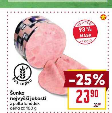 Šunka nejvyšší jakosti z pultu lahůdek cena za 100g
