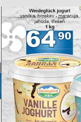 Weideglück jogurt vanilka, broskev - maracuja, jahoda, třešeň 1 kg 