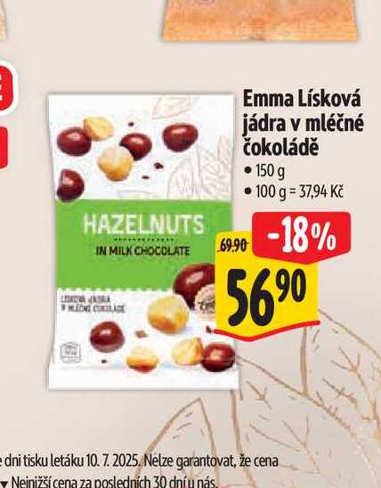  Emma Lísková jádra v mléčné čokoládě   150 g  
