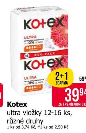 Kotex ultra vložky 12-16 ks, různé druhy 