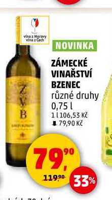 ZÁMECKÉ VINAŘSTVÍ BZENEC různé druhy, 0,75 l