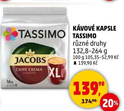 KÁVOVÉ KAPSLE TASSIMO různé druhy, 132,8-264 g  