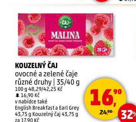 KOUZELNÝ ČAJ ovocné a zelené čaje různé druhy, 35/40 g 