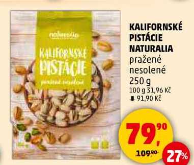 KALIFORNSKÉ PISTÁCIE NATURALIA pražené nesolené, 250 g 