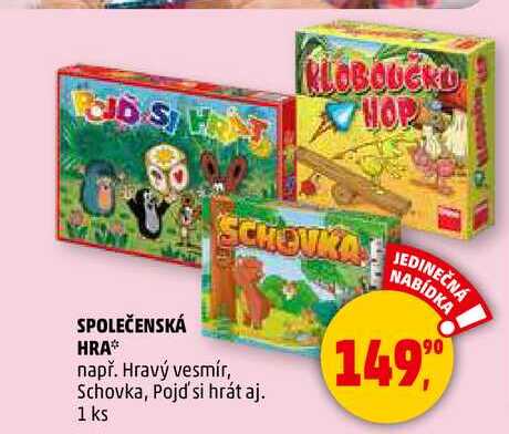 SPOLEČENSKÁ HRA např. Hravý vesmír, Schovka, Pojď si hrát aj., 1 ks  