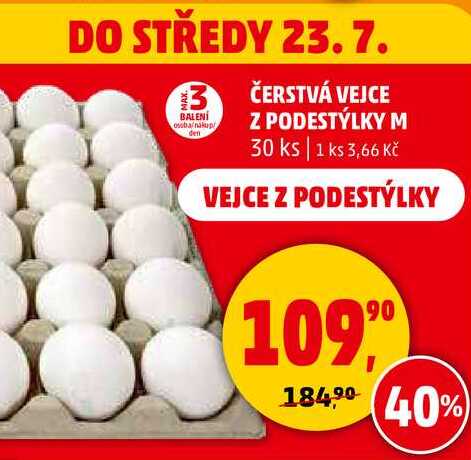 ČERSTVÁ VEJCE Z PODESTÝLKY M, 30 ks 