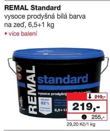 REMAL Standard vysoce prodyšná bílá barva na zeď, 6,5+1 kg 
