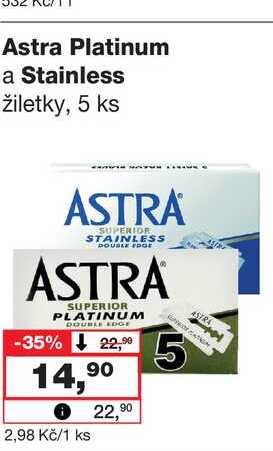 Astra Platinum a Stainless žiletky, 5 ks