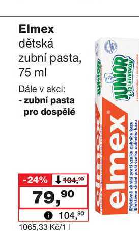 Elmex dětská zubní pasta, 75 ml 