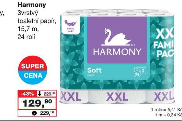 Harmony 3vrstvý toaletní papír, y, 15,7 m, 24 rolí 