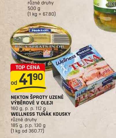 NEKTON ŠPROTY UZENÉ VÝBĚROVÉ V OLEJI 160 g. p. p. 112 g