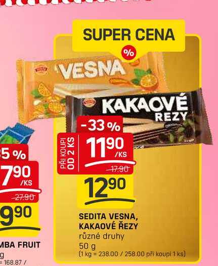 SEDITA VESNA, KAKAOVÉ ŘEZY různé druhy 50 g 