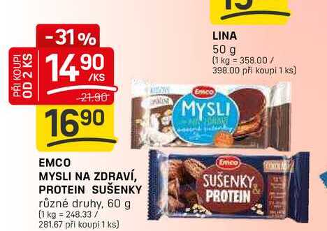 EMCO MYSLI NA ZDRAVÍ, PROTEIN SUŠENKY různé druhy, 60 g