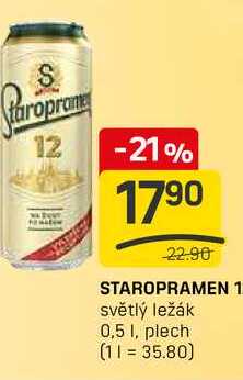 STAROPRAMEN 11 světlý ležák 0,5 1, plech