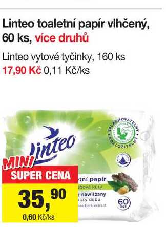 Linteo toaletní papír vlhčený, 60 ks, více druhů 