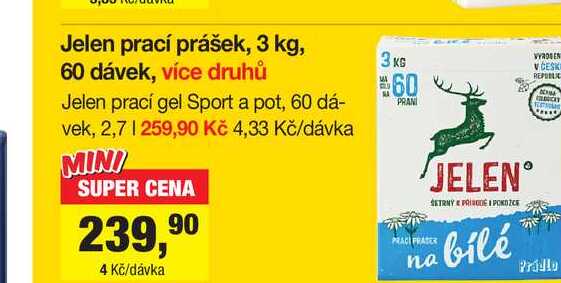 Jelen prací prášek, 3 kg, 60 dávek