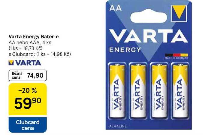 Varta Energy Baterie AA nebo AAA, 4 ks
