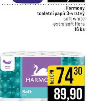 Harmony toaletni papir 3-vrstvý soft white extra soft flora 16 ks