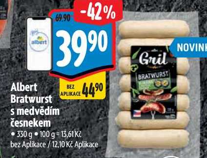 Albert Bratwurst s medvědím česnekem, 330 g
