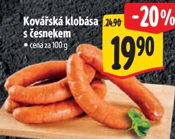 Kovářská klobása s česnekem, cena za 100 g